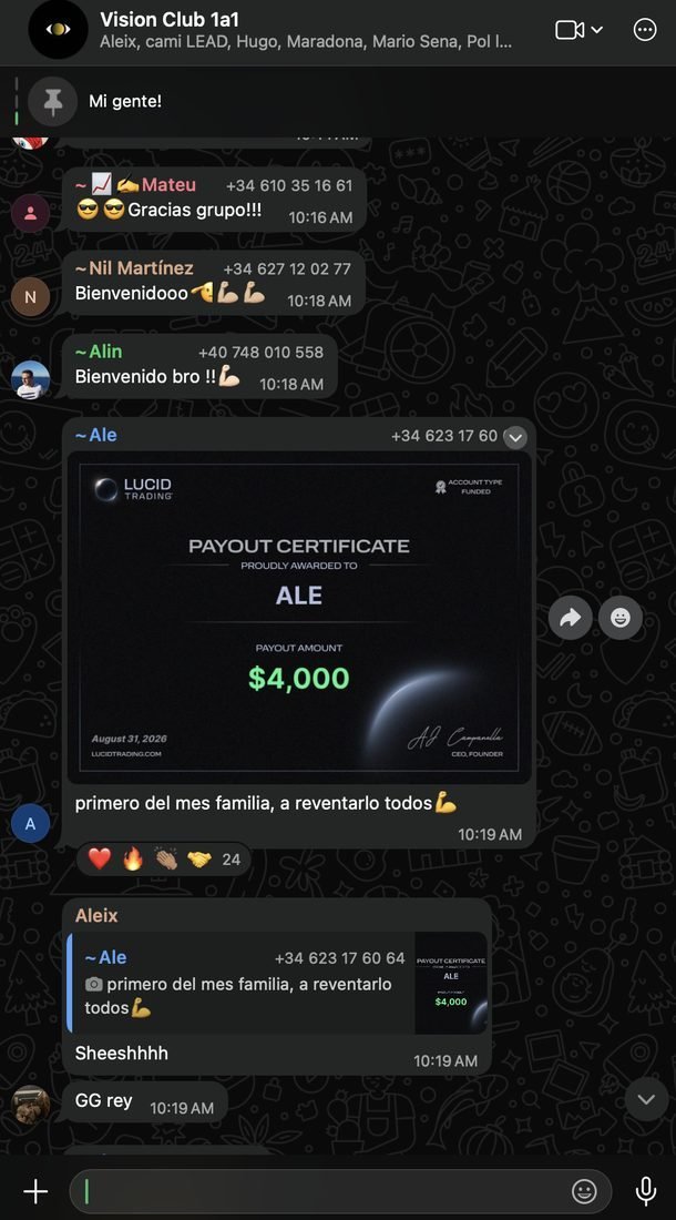Grupo de WhatsApp del club con un payout de 4.000 dólares