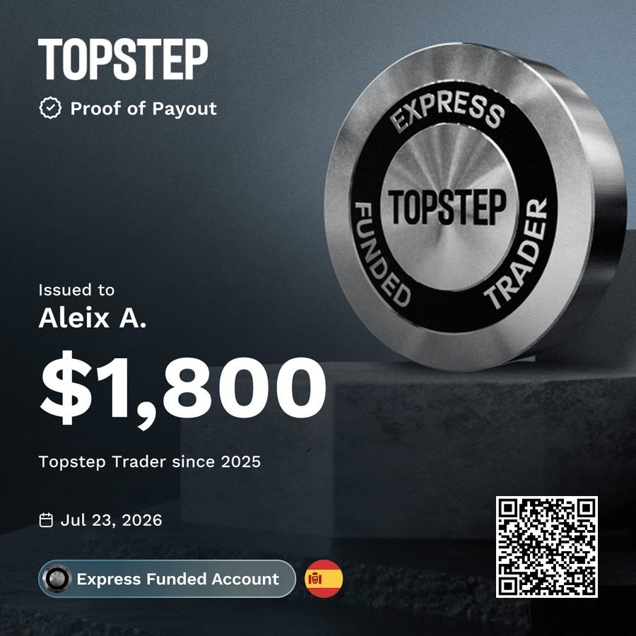 Prueba de payout de Topstep por 1.800 dólares