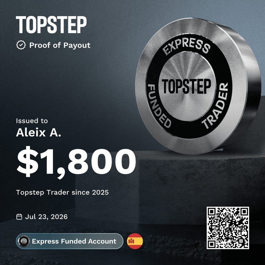 Prueba de payout de Topstep por 1.800 dólares, 23 de julio de 2026